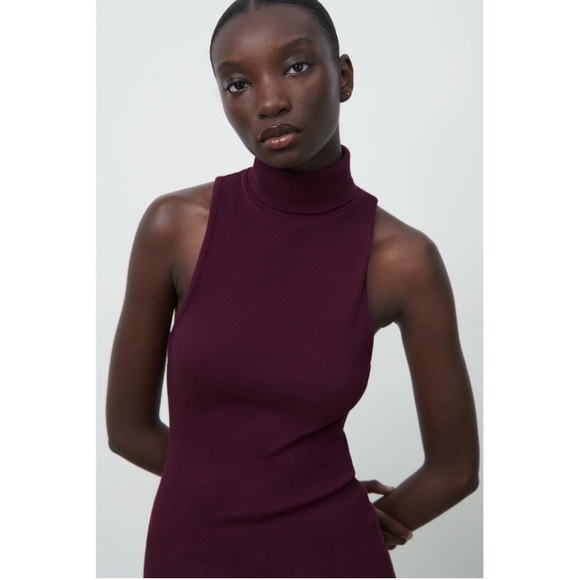 Zara Plum High neck Ribbed Bodycon Maxi Dress Size Small ( NWOT) - Picture 4 of 14